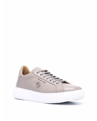 graue Leder niedrige Sneakers von Philipp Plein