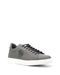 graue Leder niedrige Sneakers von Philipp Plein