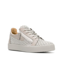 graue Leder niedrige Sneakers von Giuseppe Zanotti Design