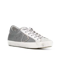 graue Leder niedrige Sneakers von Philippe Model