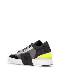 graue Leder niedrige Sneakers von Philipp Plein