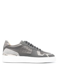 graue Leder niedrige Sneakers von Philipp Plein