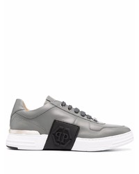 graue Leder niedrige Sneakers von Philipp Plein