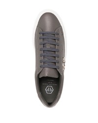 graue Leder niedrige Sneakers von Philipp Plein