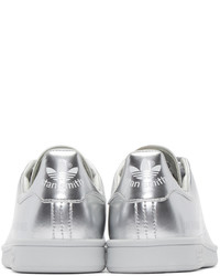 graue Leder niedrige Sneakers von Adidas By Raf Simons