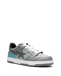 graue Leder niedrige Sneakers von A Bathing Ape