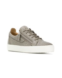 graue Leder niedrige Sneakers von Giuseppe Zanotti Design