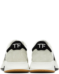 graue Leder niedrige Sneakers von Tom Ford