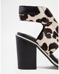 graue Leder Sandaletten mit Leopardenmuster von Senso