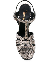 graue Leder Sandaletten mit Schlangenmuster von Saint Laurent