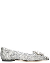 graue Leder Slipper von Dolce & Gabbana