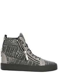 graue Leder Turnschuhe von Giuseppe Zanotti Design