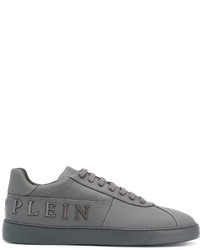 graue Leder Turnschuhe von Philipp Plein