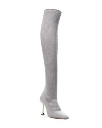 graue Overknee Stiefel aus Segeltuch von Miu Miu
