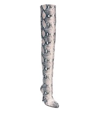 graue Overknee Stiefel aus Wildleder mit Schlangenmuster von Stuart Weitzman