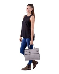 graue Satchel-Tasche aus Leder von EMILY & NOAH