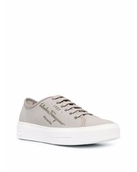 graue Segeltuch niedrige Sneakers von Salvatore Ferragamo