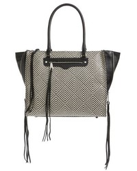 graue Shopper Tasche aus Leder mit geometrischem Muster