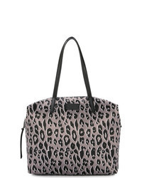 graue Shopper Tasche aus Leder mit Leopardenmuster