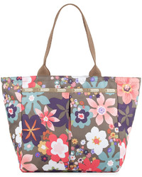 graue Shopper Tasche mit Blumenmuster