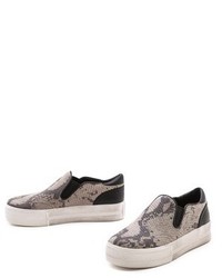 graue Slip-On Sneakers aus Leder mit Schlangenmuster von Ash