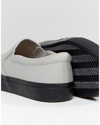 graue Slip-On Sneakers aus Leder von Asos