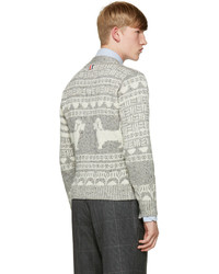 graue Strickjacke mit Norwegermuster von Thom Browne