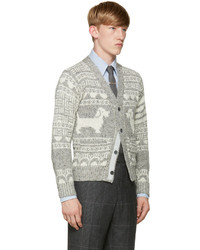 graue Strickjacke mit Norwegermuster von Thom Browne