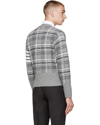 graue Strickjacke mit Schottenmuster von Thom Browne