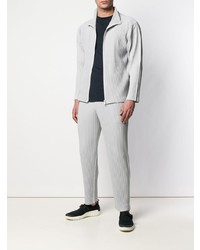 graue vertikal gestreifte Shirtjacke von Homme Plissé Issey Miyake