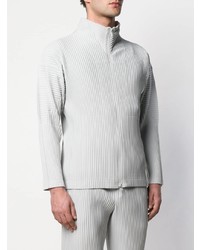 graue vertikal gestreifte Shirtjacke von Homme Plissé Issey Miyake