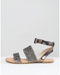 graue verzierte flache Sandalen von Asos