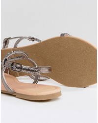 graue verzierte flache Sandalen von Asos