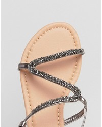 graue verzierte flache Sandalen von Asos