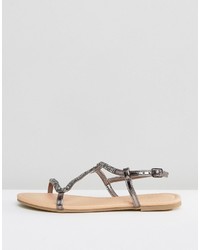 graue verzierte flache Sandalen von Asos