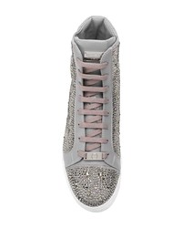 graue verzierte hohe Sneakers aus Leder von Philipp Plein