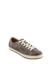 graue verzierte Leder niedrige Sneakers