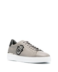 graue verzierte Leder niedrige Sneakers von Billionaire