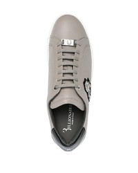 graue verzierte Leder niedrige Sneakers von Billionaire