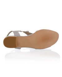 graue verzierte Leder Sandaletten von Alba Moda
