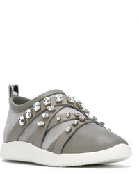 graue verzierte Slip-On Sneakers aus Leder von Giuseppe Zanotti Design