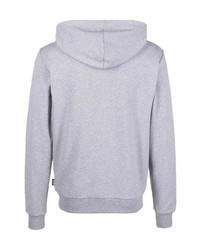 grauer bedruckter Fleece-Pullover mit einem Kapuze von Moschino