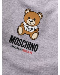 grauer bedruckter Fleece-Pullover mit einem Kapuze von Moschino