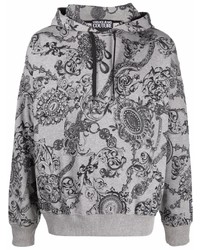 grauer bedruckter Fleece-Pullover mit einem Kapuze von VERSACE JEANS COUTURE