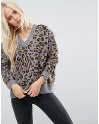 grauer bedruckter Oversize Pullover von Asos