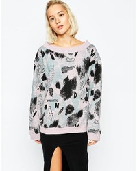 grauer bedruckter Oversize Pullover von Cheap Monday