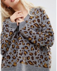 grauer bedruckter Oversize Pullover von Asos