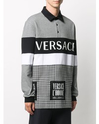 grauer bedruckter Polo Pullover von Versace