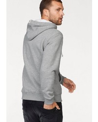 grauer bedruckter Pullover mit einem Kapuze von Alpha Industries