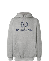 grauer bedruckter Pullover mit einem Kapuze von Balenciaga